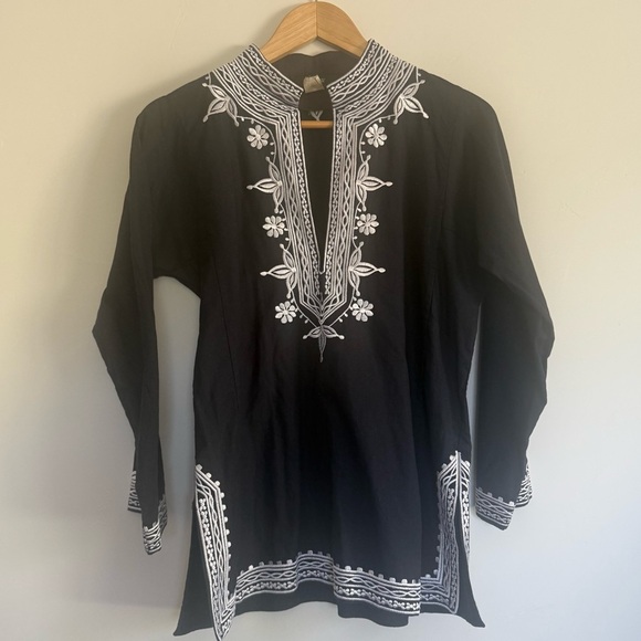 J. Crew embroidered cotton/linen blend tunic in navy blue Size: M - Picture 1 of 3